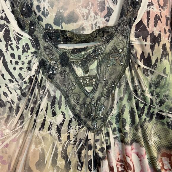 Unity Women Floral Blouse Top Size Large Petite Bohemian Artsy Lace Trim Stretch - Picture 4 of 9